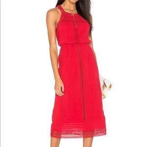 XS JOIE DANCE LACE MIDI DRESS IN BRICK RED